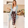 Ekouaer Robes For Women Zipper Front Bathrobe Short Sleeve House Coat Long Nightgown With Pockets Soft Loungewear(Blue Green Leaves)