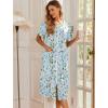 Ekouaer Robes For Women Zipper Front Bathrobe Short Sleeve House Coat Long Nightgown With Pockets Soft Loungewear(Blue Green Leaves)