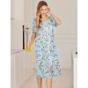 Ekouaer Robes For Women Zipper Front Bathrobe Short Sleeve House Coat Long Nightgown With Pockets Soft Loungewear(Blue Green Leaves)