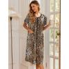 Ekouaer Robes For Women Zipper Front Bathrobe Short Sleeve House Coat Long Nightgown With Pockets Soft Loungewear(Brown Leopard Print)