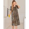 Ekouaer Robes For Women Zipper Front Bathrobe Short Sleeve House Coat Long Nightgown With Pockets Soft Loungewear(Brown Leopard Print)
