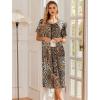 Ekouaer Robes For Women Zipper Front Bathrobe Short Sleeve House Coat Long Nightgown With Pockets Soft Loungewear(Brown Leopard Print)