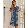 Ekouaer Robes For Women Zipper Front Bathrobe Short Sleeve House Coat Long Nightgown With Pockets Soft Loungewear(Flower Print 3)