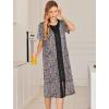 Ekouaer Robes For Women Zipper Front Bathrobe Short Sleeve House Coat Long Nightgown With Pockets Soft Loungewear(Leopard Print)