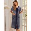 Ekouaer Robes For Women Zipper Front Bathrobe Short Sleeve House Coat Long Nightgown With Pockets Soft Loungewear(Navy Blue)