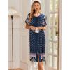 Ekouaer Robes For Women Zipper Front Bathrobe Short Sleeve House Coat Long Nightgown With Pockets Soft Loungewear(Navy Blue Ethnic Style)