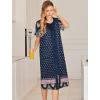Ekouaer Robes For Women Zipper Front Bathrobe Short Sleeve House Coat Long Nightgown With Pockets Soft Loungewear(Navy Blue Ethnic Style)