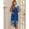 Ekouaer Robes For Women Zipper Front Bathrobe Short Sleeve House Coat Long Nightgown With Pockets Soft Loungewear(Pat10)