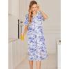 Ekouaer Robes For Women Zipper Front Bathrobe Short Sleeve House Coat Long Nightgown With Pockets Soft Loungewear(Purple Watercolor Flowers)