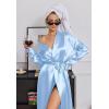 Ekouaer Silk Robes for Women Shawl Collar Satin Bathrobe Long Bride Wedding Party Robe Lightweight Sexy Sleepwear S-XXL(Light Blue)