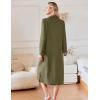 Ekouaer Waffle Robes for Women Long Zipper Bathrobes Lightweight House Coat Soft Sleepwear with Pockets Loungewear S-XXL(Army Green)