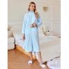 Ekouaer Waffle Robes for Women Long Zipper Bathrobes Lightweight House Coat Soft Sleepwear with Pockets Loungewear S-XXL(Clear Blue)