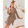 Ekouaer Waffle Robes for Women Long Zipper Bathrobes Lightweight House Coat Soft Sleepwear with Pockets Loungewear S-XXL(Khaki)