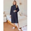 Ekouaer Waffle Robes for Women Long Zipper Bathrobes Lightweight House Coat Soft Sleepwear with Pockets Loungewear S-XXL(Navy Blue)