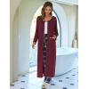 Ekouaer Women Long House Coat Zipper Front Robes Full Length Nightgowns with Pockets Striped Loungewear(Wine Red,X-Large)