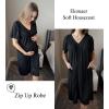 Ekouaer Women Robe Zipper Front Mumu Duster Robes Zip Up Housecoat Soft Sleepwear with Pockets(Black)