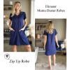 Ekouaer Women Robe Zipper Front Mumu Duster Robes Zip Up Housecoat Soft Sleepwear with Pockets(Navy Blue)