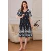 Ekouaer Women Robe Zipper Front Mumu Duster Robes Zip Up Housecoat Soft Sleepwear with Pockets(White Black Floral)