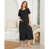 Ekouaer Women Robes Zipper Front Short Sleeve Full Length Housecoat with Pockets Loungewear S-4XL(B-black)