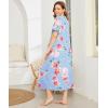 Ekouaer Women Robes Zipper Front Short Sleeve Full Length Housecoat with Pockets Loungewear S-4XL(B-blue Fower)