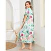 Ekouaer Women Robes Zipper Front Short Sleeve Full Length Housecoat with Pockets Loungewear S-4XL(B-green Flower)