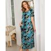 Ekouaer Women Robes Zipper Front Short Sleeve Full Length Housecoat with Pockets Loungewear S-4XL(Black Leaf)