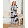 Ekouaer Women Robes Zipper Front Short Sleeve Full Length Housecoat with Pockets Loungewear S-4XL(Black Plaid)