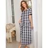 Ekouaer Women Robes Zipper Front Short Sleeve Full Length Housecoat with Pockets Loungewear S-4XL(Black Plaid)