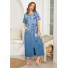 Ekouaer Women Robes Zipper Front Short Sleeve Full Length Housecoat with Pockets Loungewear S-4XL(Blue Continuous Flowers)