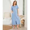 Ekouaer Women Robes Zipper Front Short Sleeve Full Length Housecoat with Pockets Loungewear S-4XL(Blue Green)