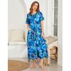 Ekouaer Women Robes Zipper Front Short Sleeve Full Length Housecoat with Pockets Loungewear S-4XL(Dark Blue Fower)