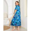Ekouaer Women Robes Zipper Front Short Sleeve Full Length Housecoat with Pockets Loungewear S-4XL(Dark Blue Fower)