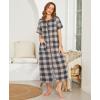 Ekouaer Women Robes Zipper Front Short Sleeve Full Length Housecoat with Pockets Loungewear S-4XL(Gray Plaid)