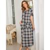 Ekouaer Women Robes Zipper Front Short Sleeve Full Length Housecoat with Pockets Loungewear S-4XL(Gray Plaid)