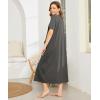 Ekouaer Women Robes Zipper Front Short Sleeve Full Length Housecoat with Pockets Loungewear S-4XL(Grey)