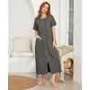 Ekouaer Women Robes Zipper Front Short Sleeve Full Length Housecoat with Pockets Loungewear S-4XL(Grey)