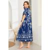 Ekouaer Women Robes Zipper Front Short Sleeve Full Length Housecoat with Pockets Loungewear S-4XL(Navy Blue White Flowers)