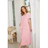 Ekouaer Women Robes Zipper Front Short Sleeve Full Length Housecoat with Pockets Loungewear S-4XL(Pink)
