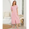 Ekouaer Women Robes Zipper Front Short Sleeve Full Length Housecoat with Pockets Loungewear S-4XL(Pink)