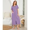 Ekouaer Women Robes Zipper Front Short Sleeve Full Length Housecoat with Pockets Loungewear S-4XL(Purple)
