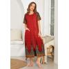 Ekouaer Women Robes Zipper Front Short Sleeve Full Length Housecoat with Pockets Loungewear S-4XL(Red Flower)