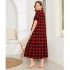 Ekouaer Women Robes Zipper Front Short Sleeve Full Length Housecoat with Pockets Loungewear S-4XL(Red Plaid)
