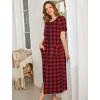 Ekouaer Women Robes Zipper Front Short Sleeve Full Length Housecoat with Pockets Loungewear S-4XL(Red Plaid)