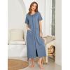 Ekouaer Women Robes Zipper Front Short Sleeve Full Length Housecoat with Pockets Loungewear S-4XL(Steel Blue)