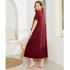 Ekouaer Women Robes Zipper Front Short Sleeve Full Length Housecoat with Pockets Loungewear S-4XL(Wine Red)