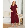 Ekouaer Women Robes Zipper Front Short Sleeve Full Length Housecoat with Pockets Loungewear S-4XL(Wine Red)