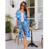 Ekouaer Women Zip Up Robe Short Bathrobe Lightweight House Coats Floral Print House Dress with Pockets Nightgown S-3XL(Dark Blue Floral)
