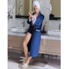 Ekouaer Women Zipper Robe Long Sleeve House Coats Velour Robes Soft Bathrobe with Pockets Nightgown S-3XL(Navy Blue)