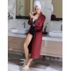 Ekouaer Women Zipper Robe Long Sleeve House Coats Velour Robes Soft Bathrobe with Pockets Nightgown S-3XL(Red)