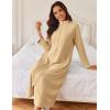 Ekouaer Women Zipper Robe Long Sleeves House Coat Soft Bathrobe Sleepwear with Pockets Housecoat Loungewear(Khaki)